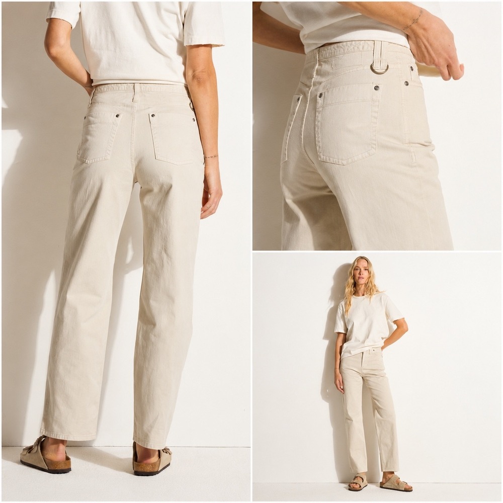 Rowan Bernadette Sand Beige Lyocell Twill Straight Leg Pants Size 27 Minimalist